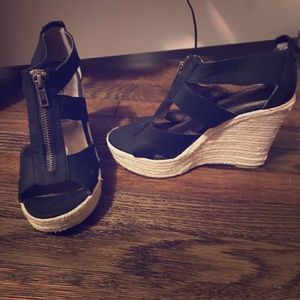 Brand new black wedges with zipper